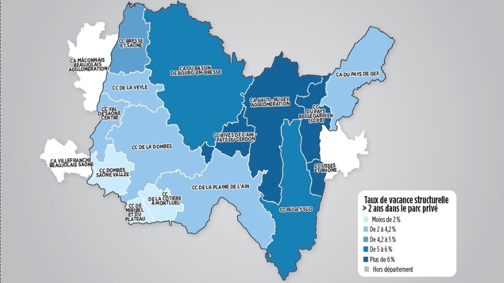 Carte de la vacance locative privée dans l'Ain